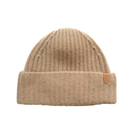 NWOT Vince Boiled Cashmere Beanie Hat Womens Mens Beige Tan Ribbed Knit NEW - Picture 1 of 10